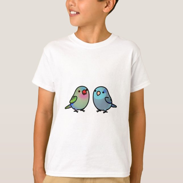 CUSTOM: Prinzessin Parakeet und Blauer Parrotlet T-Shirt (Vorderseite)