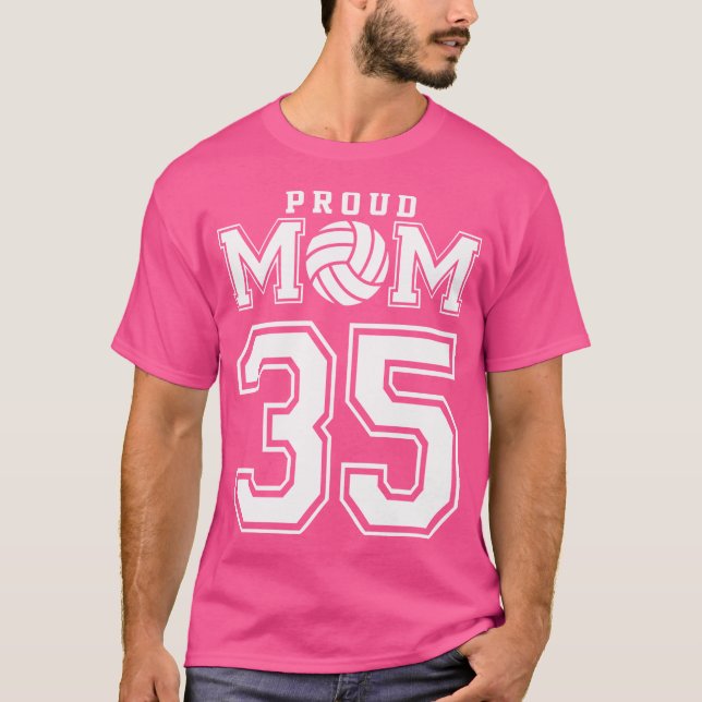 Custom Proud Volleyball Mama Nummer 35 Personalisi T-Shirt (Vorderseite)