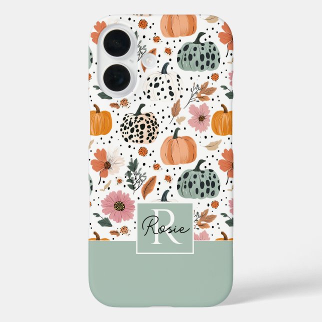 Custom Pumpkin and Flowers Fall Pattern  iPhone 16 Hülle (Rückseite)