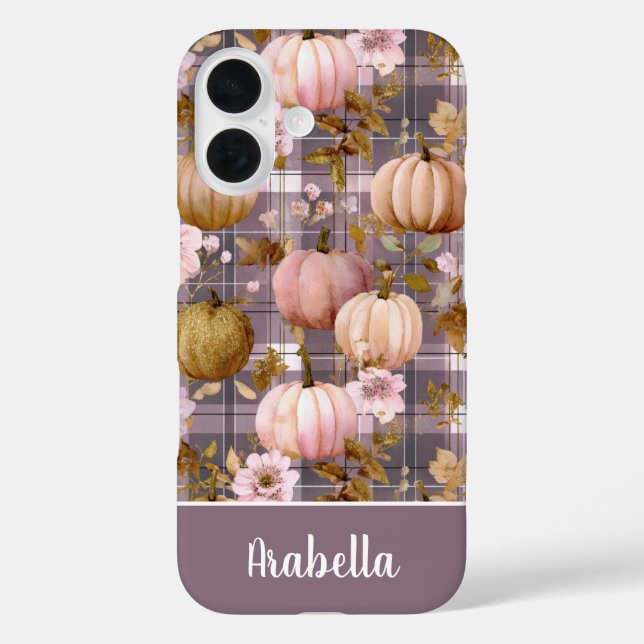 Custom Pumpkin and Flowers plaid  pattern  iPhone 16 Hülle (Rückseite)