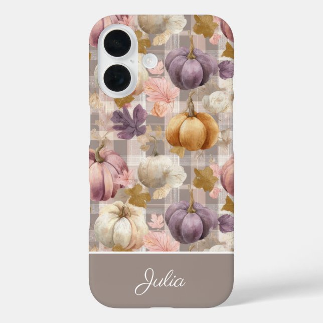 Custom Pumpkin and Flowers plaid  pattern  iPhone 16 Hülle (Rückseite)