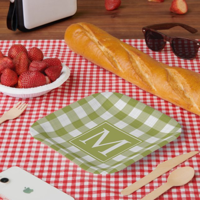 Custom Pumpkin Blätter Green Gingham Pattern Pappteller (Picknick)