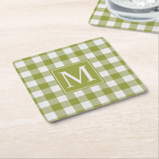 Custom Pumpkin Blätter Green Gingham Pattern Rechteckiger Pappuntersetzer