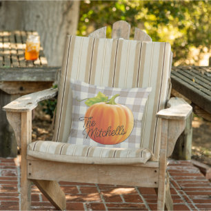 Custom Pumpkin Fall Beige Brown Gingham Pattern Kissen