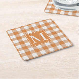 Custom Pumpkin Orange Gingham Pattern Rechteckiger Pappuntersetzer