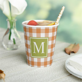 Custom Pumpkin Orange Green Picnic Gingham Pattern Pappbecher