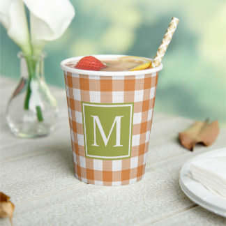 Custom Pumpkin Orange Green Picnic Gingham Pattern Pappbecher