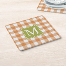 Custom Pumpkin Orange Green Picnic Gingham Pattern