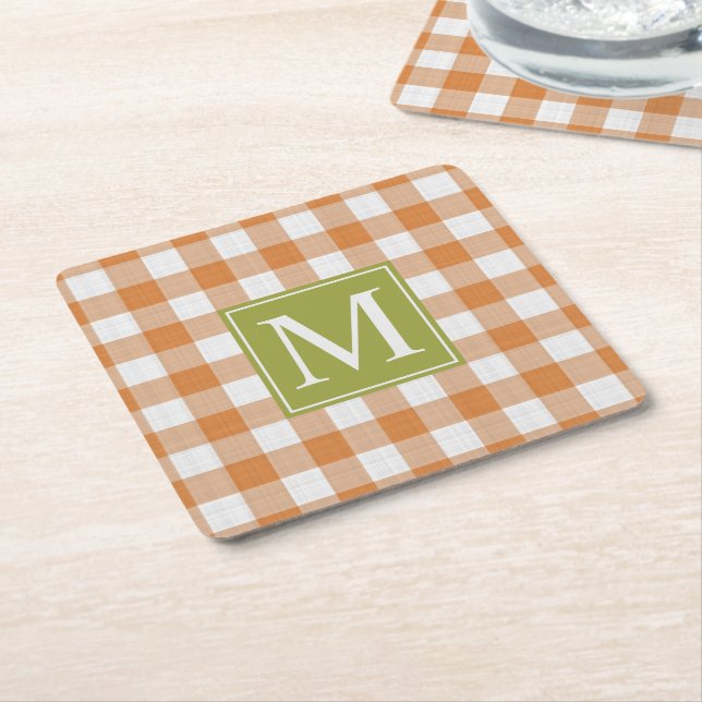 Custom Pumpkin Orange Green Picnic Gingham Pattern Rechteckiger Pappuntersetzer (angewinkelt)