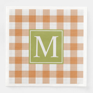Custom Pumpkin Orange Green Picnic Gingham Pattern Serviette