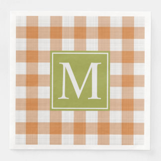 Custom Pumpkin Orange Green Picnic Gingham Pattern Serviette