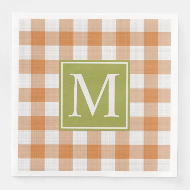 Custom Pumpkin Orange Green Picnic Gingham Pattern Serviette (Vorderseite)