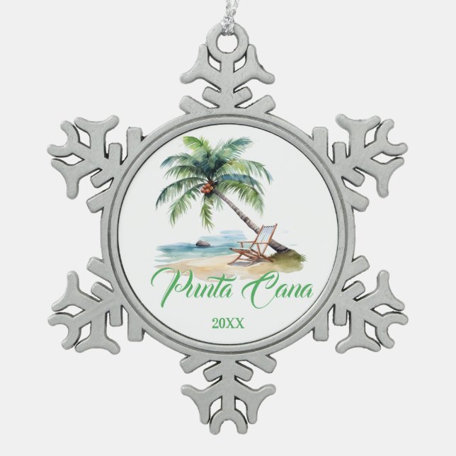 Custom Punta Cana Beach  Schneeflocken Zinn-Ornament (Vorderseite)