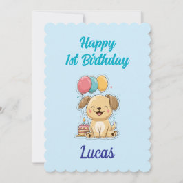 Custom Puppy 1st Birthday Card, Flat Greeting Card Karte