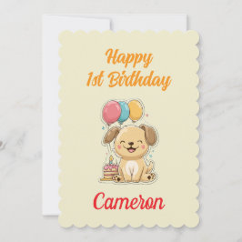 Custom Puppy 1st Birthday Card, Flat Greeting Card Karte