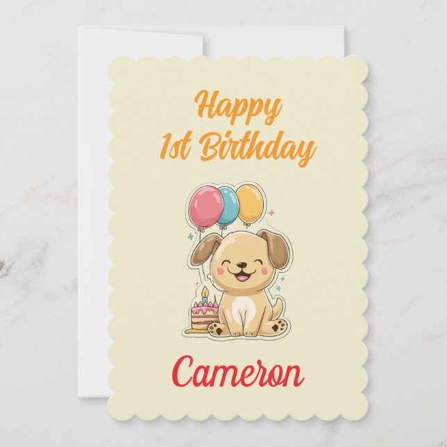 Custom Puppy 1st Birthday Card, Flat Greeting Card Karte (Vorderseite)