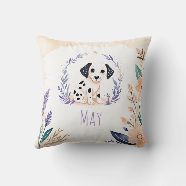 Custom Puppy Dalmatiner Pillow Boho Blumendesign Kissen (Rückseite)