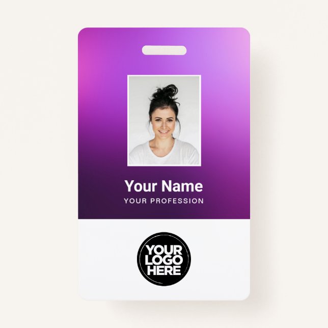 Custom Purple Employee Photo, Bar Code, Logo, Name Ausweis (Vorderseite)