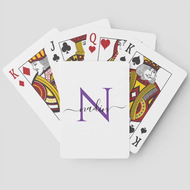 Custom Purple Monogram Name Playing Cards Spielkarten (Rückseite)