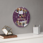 Custom Purple Scrapbook Birthday Photo Collage Große Wanduhr<br><div class="desc">Celebrate a milestone birthday with this custom purple scrapbook-style Sweet 16 photo collage wall clock, designed especially for a teen girl’s room. Featuring a playful torn-paper scrapbook aesthetic, layered textures, decorative stars, and colorful cut-out lettering, this clock turns favorite memories into a stylish piece of wall décor. The design allows...</div>