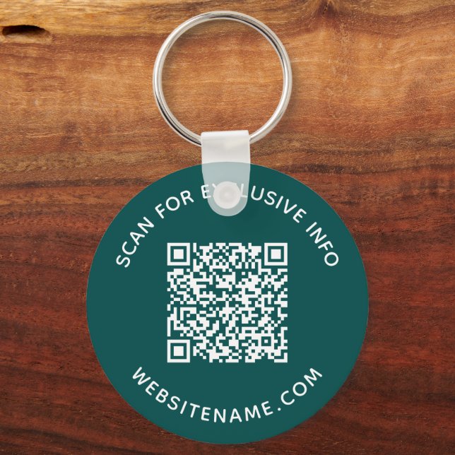 Custom QR Code and Text Corporate Swag Teal Schlüsselanhänger (Vorderseite)