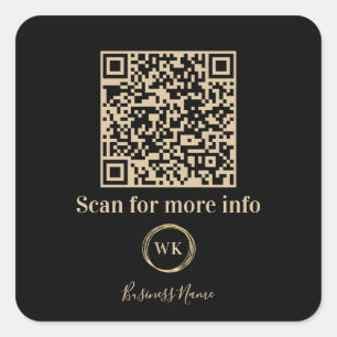 Custom QR Code Business Monogram Logo Black Gold Quadratischer Aufkleber