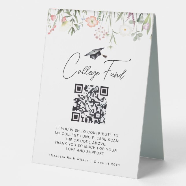 Custom QR Code College Fund Wildflower Tischaufsteller (Vorderseite)