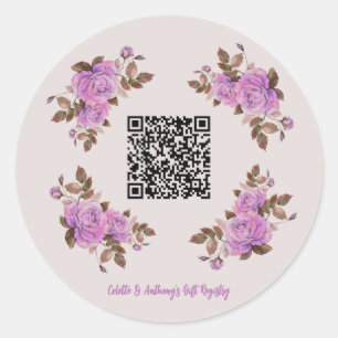 Custom QR Code Floral Frame Wedding Gift Registry Runder Aufkleber