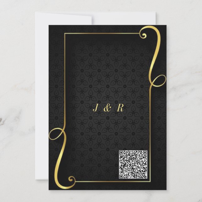 Custom QR Code Gold Black Wedding Einladungskarte (Rückseite)