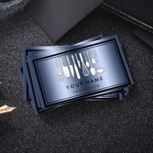 Custom QR CODE Logo Restaurant Kochen Koch Blau Visitenkarte