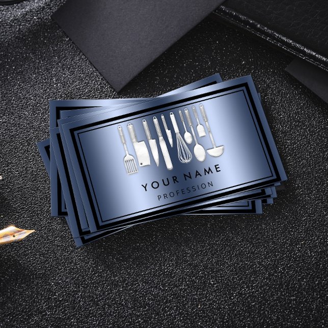 Custom QR CODE Logo Restaurant Kochen Koch Blau Visitenkarte (Von Creator hochgeladen)