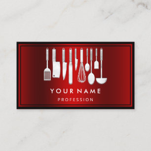 Custom QR CODE Logo Restaurant Kochen Koch Rot Visitenkarte