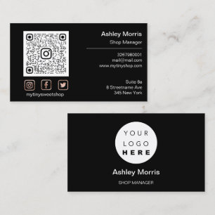 Custom QR Code Logo Social Online Shop Black Rose Visitenkarte
