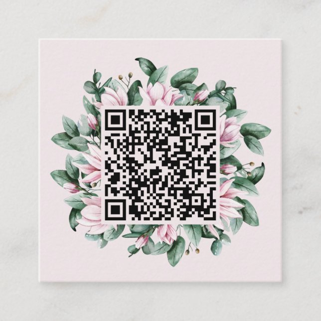Custom QR Code Magnolia Blume Frame Wedding Begleitkarte (Vorderseite)
