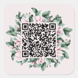 Custom QR Code Magnolia Blume Frame Wedding Quadratischer Aufkleber