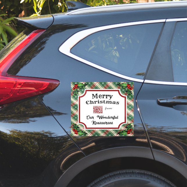 Custom QR Code Restaurant Weihnachten Kariert Aufkleber (Auto Seite)
