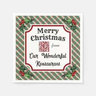 Custom QR Code Restaurant Weihnachten Kariert Serviette