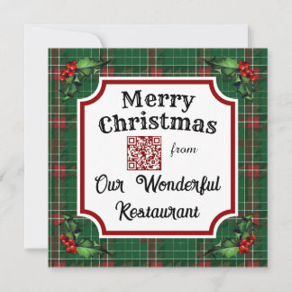 Custom QR Code Restaurant Weihnachtsgrün Kariert Feiertagskarte