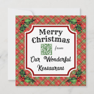 Custom QR Code Restaurant Weihnachtsrot Kariert Feiertagskarte