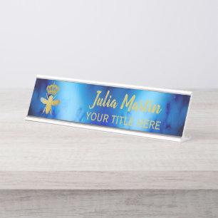 Custom QUEEN BEE Ästhetik Blue Namplate Holder Schreibtischnamensplakette