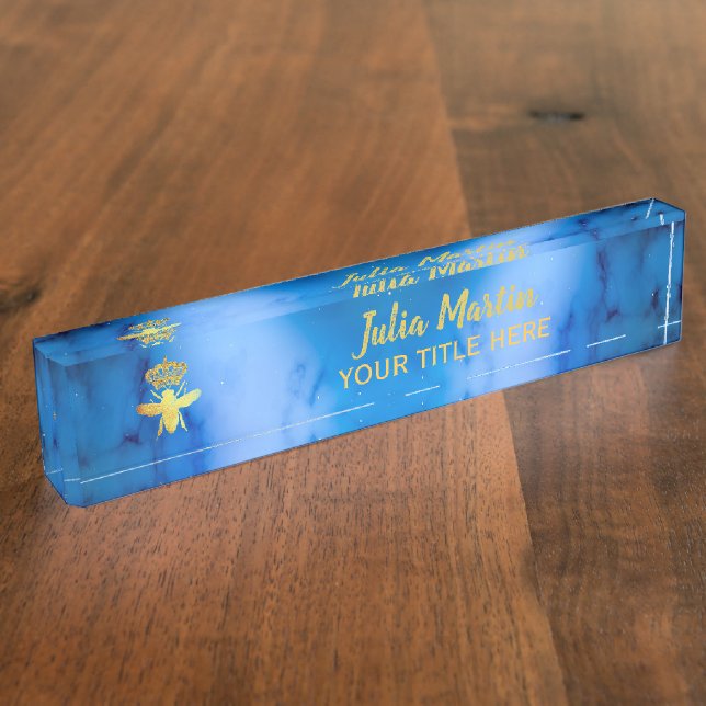Custom QUEEN BEE Ästhetische Blue Holder Namensplakette (Seite)