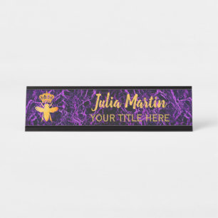 Custom QUEEN BEE Black Lila Namplate Holder Schreibtischnamensplakette