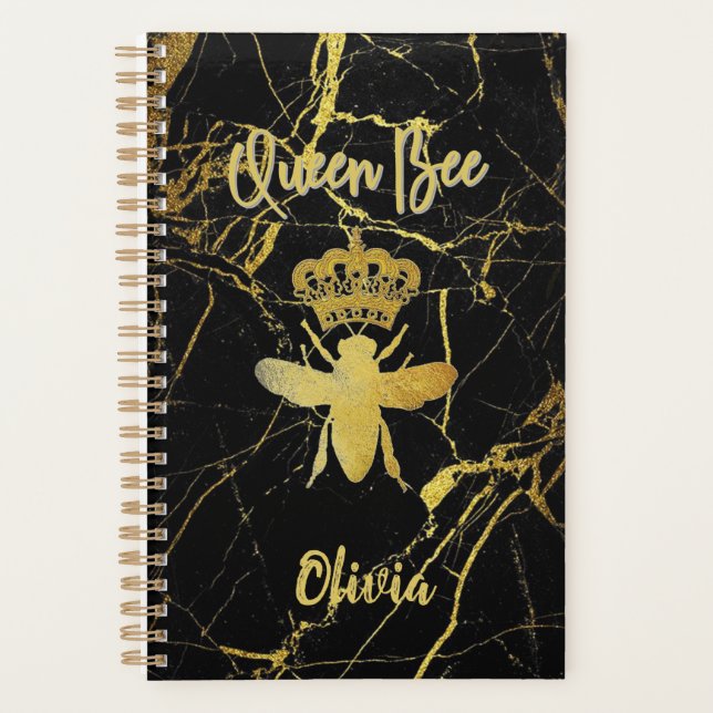 Custom QUEEN BEE Gold Black Marble Undatiert Monat Planer (Vorderseite)