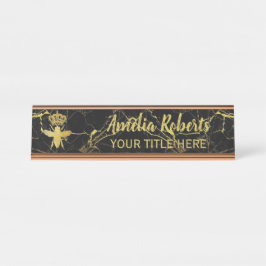 Custom QUEEN BEE GoldBlack Marble Namplate Holder Schreibtischnamensplakette