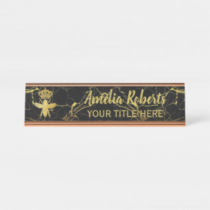 Custom QUEEN BEE GoldBlack Marble Namplate Holder Schreibtischnamensplakette
