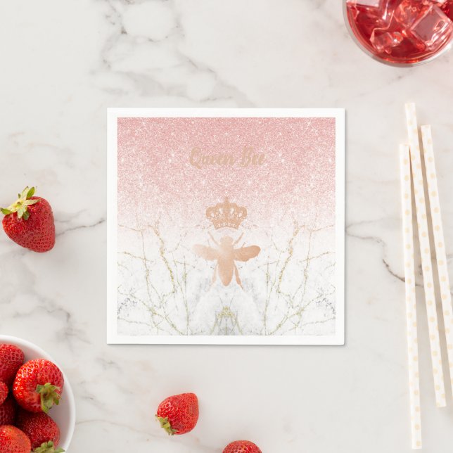 Custom QUEEN BEE Rosa Rose Gold Getränke Cocktail Serviette (Beispiel)