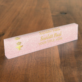 Custom QUEEN BEE Rose Glitzer Namplate Holder Namensplakette