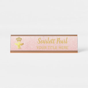 Custom QUEEN BEE Rose Glitzer Namplate Holder Schreibtischnamensplakette