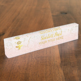 Custom QUEEN BEE Rose Gold Marble Namplate Holder Namensplakette