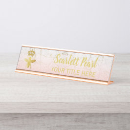 Custom QUEEN BEE Rose Pink Glitte Namplate Holder Schreibtischnamensplakette